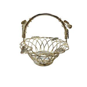 vintage godinger large silver art co. silver plated grape vine design handle bas